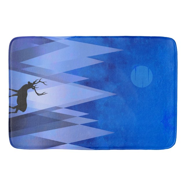 BLUE GEOMETRIC MOUNTAINS DEER BATH MAT (Front)
