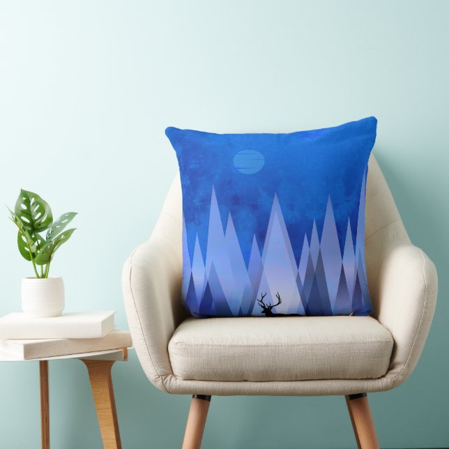 BLUE GEOMETRIC MOUNTAINS DEER CUSHION (Chair)