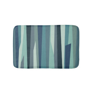 Blue geometric ocean waves bath mat