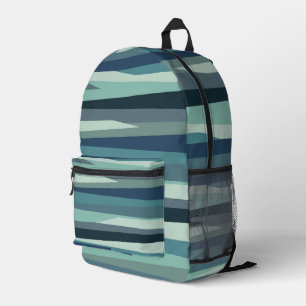 Blue geometric ocean waves printed backpack