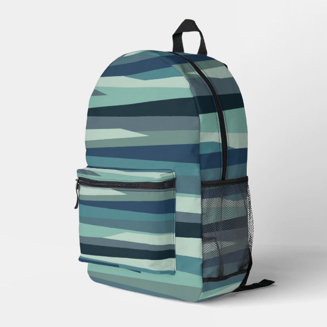 Blue geometric ocean waves printed backpack (Back Corner Right)
