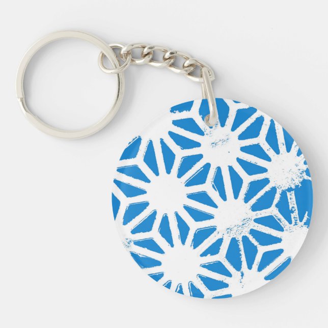 Blue geometric pattern key ring (Front)
