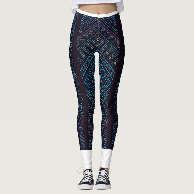 Blue Geometric Pattern Leggings  (Front)