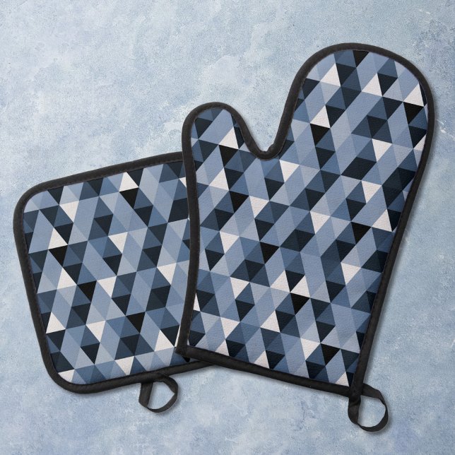 Blue Geometric Pattern Oven Mitt & Pot Holder Set (Creator Uploaded)