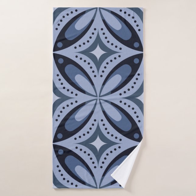 Blue Geometric Pattern Retro Style Bath Towel (Bath Towel)