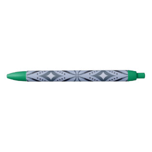Blue Geometric Pattern Retro Style Black Ink Pen