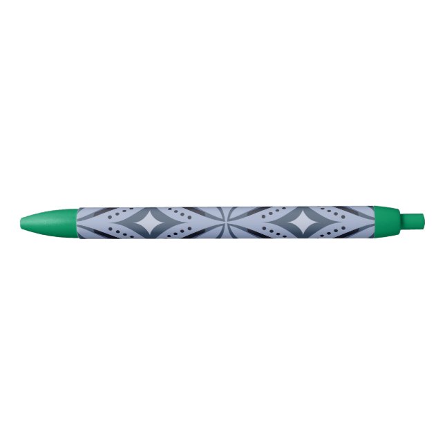 Blue Geometric Pattern Retro Style Black Ink Pen (Front)
