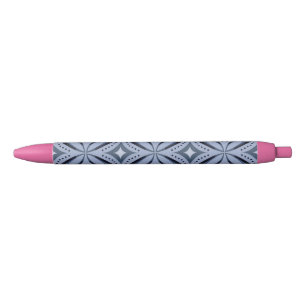 Blue Geometric Pattern Retro Style Black Ink Pen