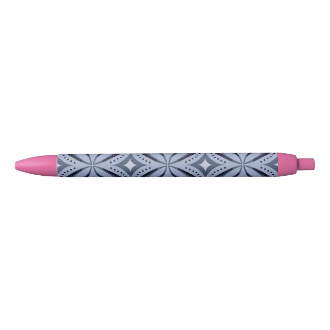 Blue Geometric Pattern Retro Style Black Ink Pen (Front)