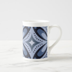 Blue Geometric Pattern Retro Style Bone China Mug