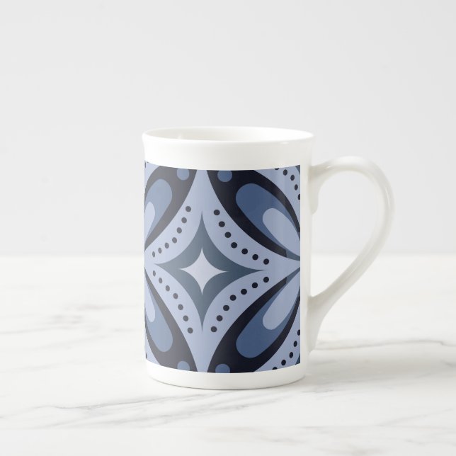 Blue Geometric Pattern Retro Style Bone China Mug (Right)