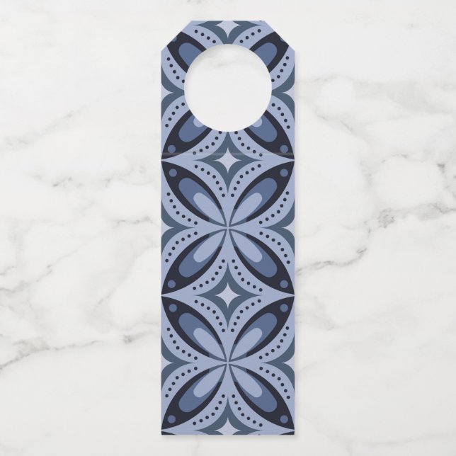 Blue Geometric Pattern Retro Style Bottle Tag (Front)