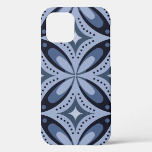 Blue Geometric Pattern Retro Style iPhone 12 Case