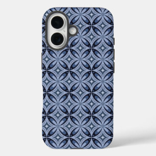 Blue Geometric Pattern Retro Style iPhone 16 Case