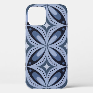 Blue Geometric Pattern Retro Style iPhone 12 Case