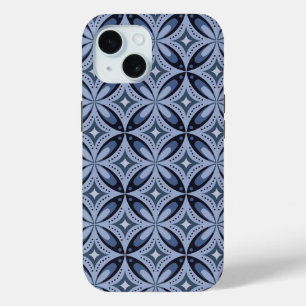 Blue Geometric Pattern Retro Style iPhone 15 Case
