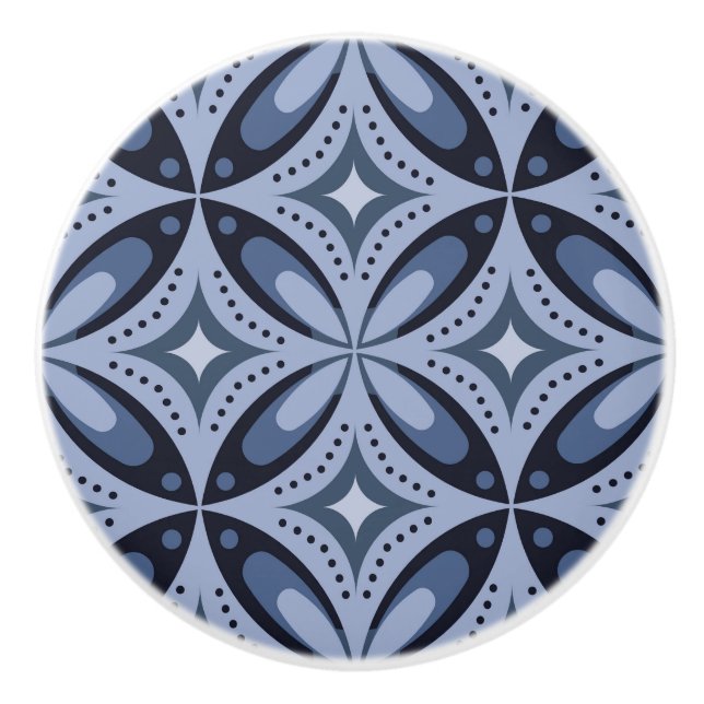 Blue Geometric Pattern Retro Style Ceramic Knob (Front)