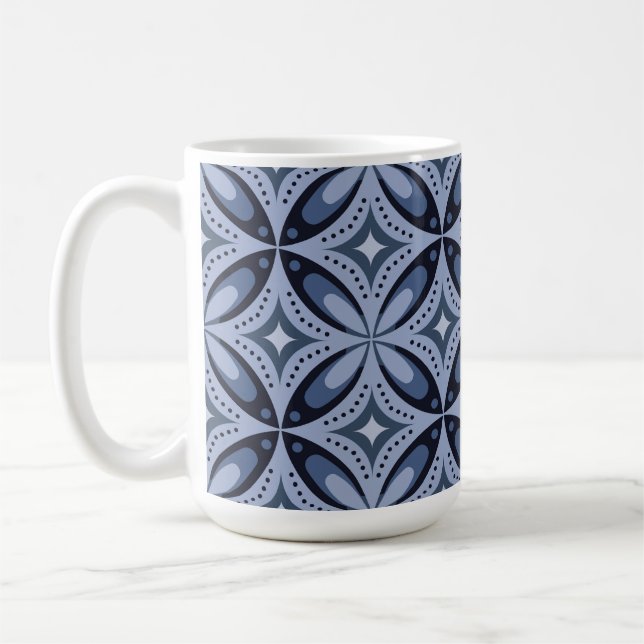 Blue Geometric Pattern Retro Style Coffee Mug (Left)