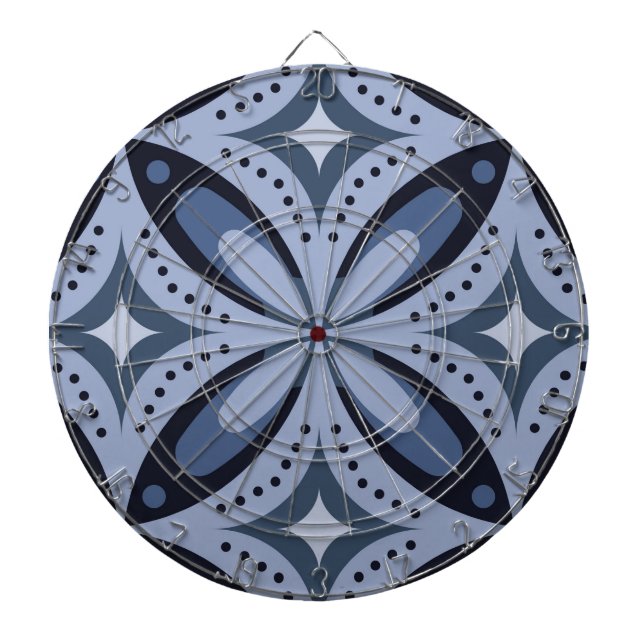 Blue Geometric Pattern Retro Style Dartboard (Front)