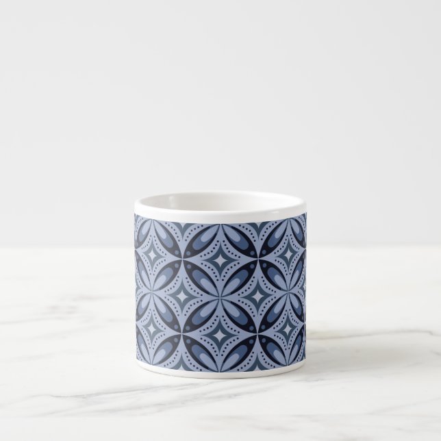 Blue Geometric Pattern Retro Style Espresso Cup (Front)