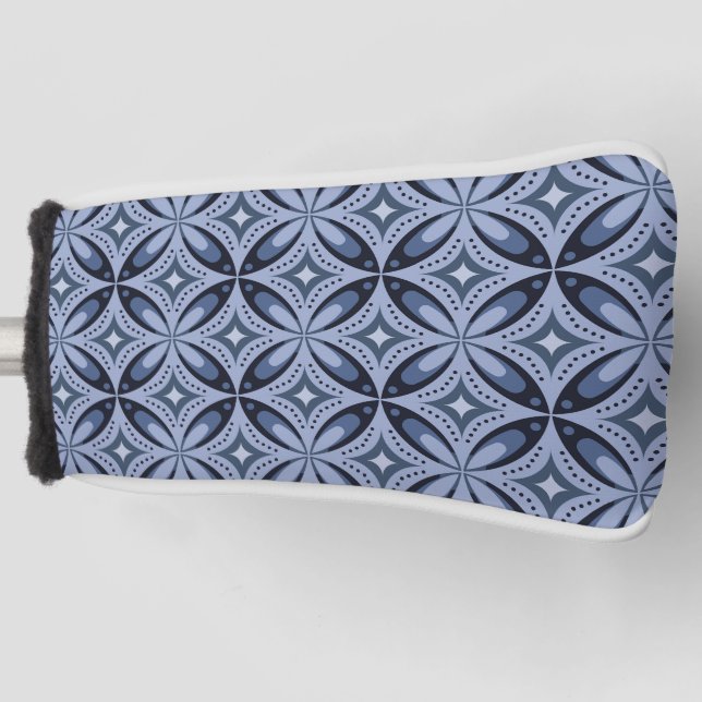 Blue Geometric Pattern Retro Style Golf Head Cover (Front)