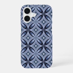 Blue Geometric Pattern Retro Style iPhone 16 Case