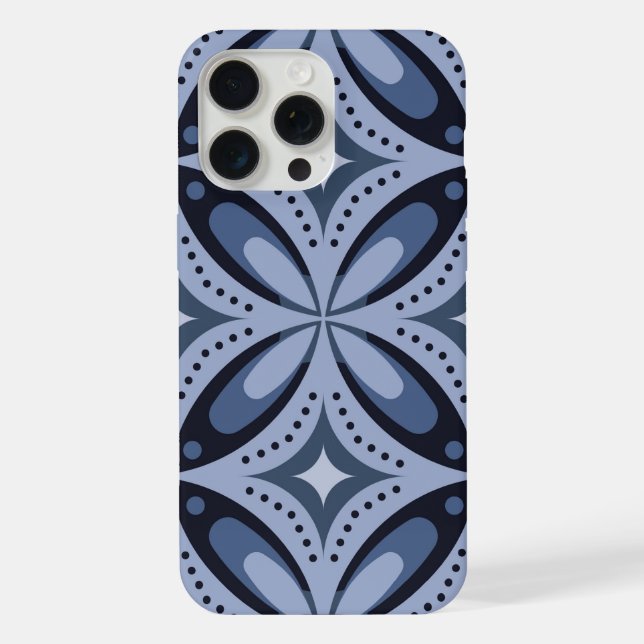 Blue Geometric Pattern Retro Style iPhone Case (Back)
