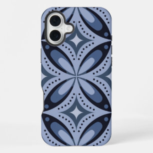 Blue Geometric Pattern Retro Style iPhone 16 Plus Case