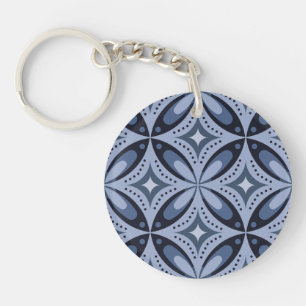 Blue Geometric Pattern Retro Style Key Ring