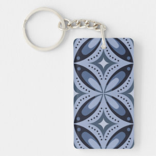 Blue Geometric Pattern Retro Style Key Ring