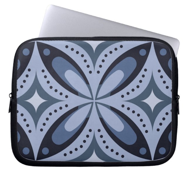 Blue Geometric Pattern Retro Style Laptop Sleeve (Front)