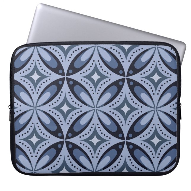 Blue Geometric Pattern Retro Style Laptop Sleeve (Front)