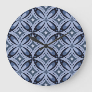 Blue Geometric Pattern Retro Style Large Clock