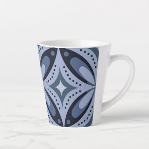 Blue Geometric Pattern Retro Style Latte Mug