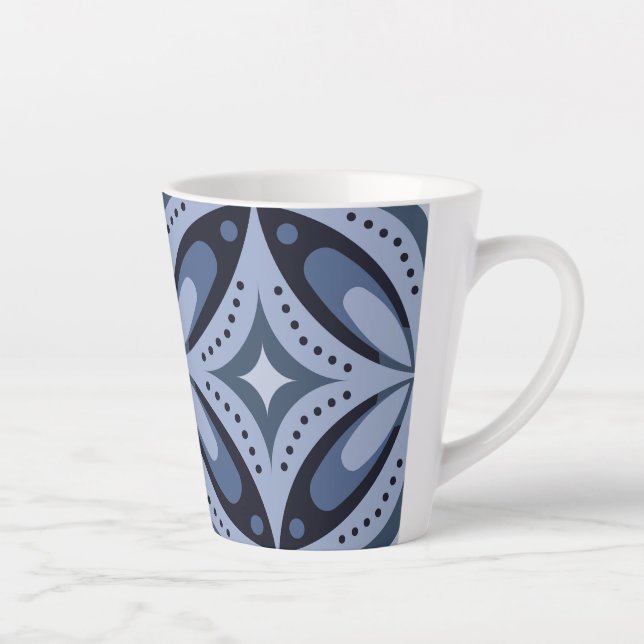 Blue Geometric Pattern Retro Style Latte Mug (Right)