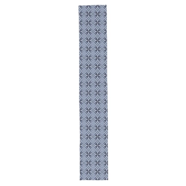 Blue Geometric Pattern Retro Style Long Table Runner (Front)
