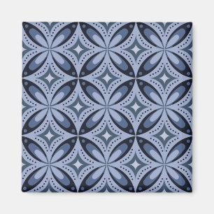 Blue Geometric Pattern Retro Style Magnet
