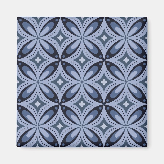 Blue Geometric Pattern Retro Style Magnet (Front)