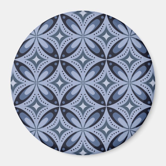 Blue Geometric Pattern Retro Style Magnet (Front)