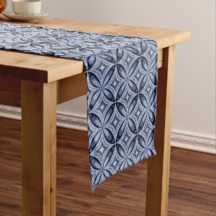 Blue Geometric Pattern Retro Style Medium Table Runner