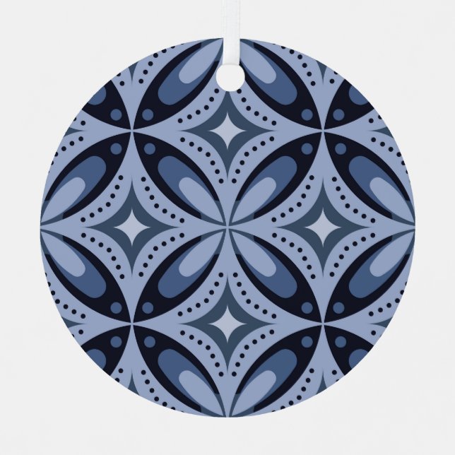Blue Geometric Pattern Retro Style Metal Tree Decoration (Front)