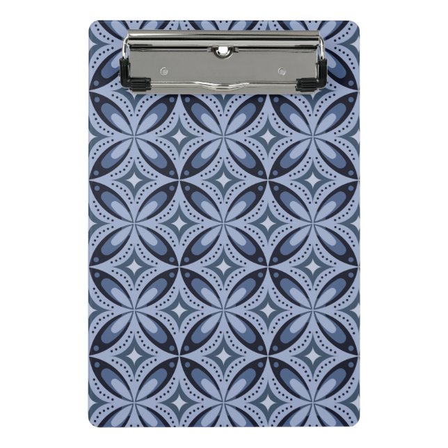 Blue Geometric Pattern Retro Style Mini Clipboard (Front)