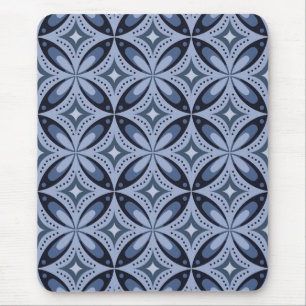 Blue Geometric Pattern Retro Style Mouse Mat