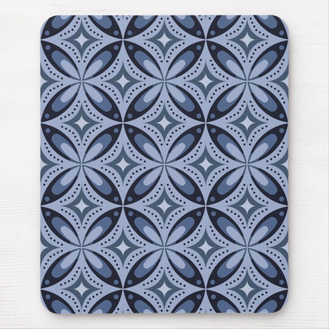 Blue Geometric Pattern Retro Style Mouse Mat (Front)