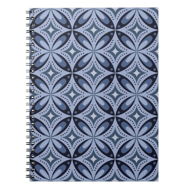 Blue Geometric Pattern Retro Style Notebook (Front)