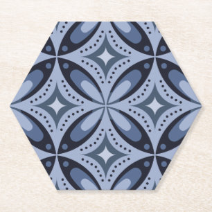 Blue Geometric Pattern Retro Style Paper Coaster
