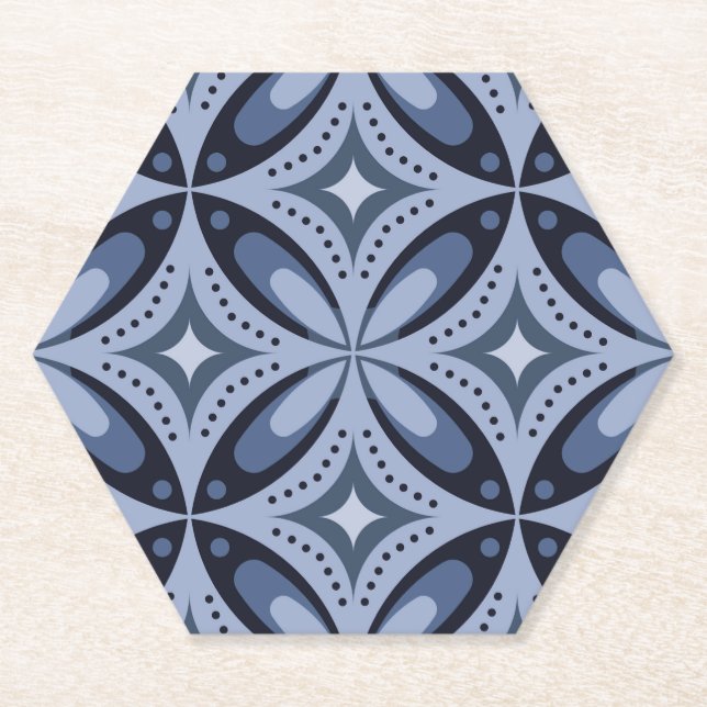 Blue Geometric Pattern Retro Style Paper Coaster (Front)