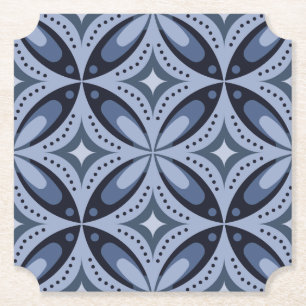 Blue Geometric Pattern Retro Style Paper Coaster