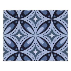 Blue Geometric Pattern Retro Style Photo Print