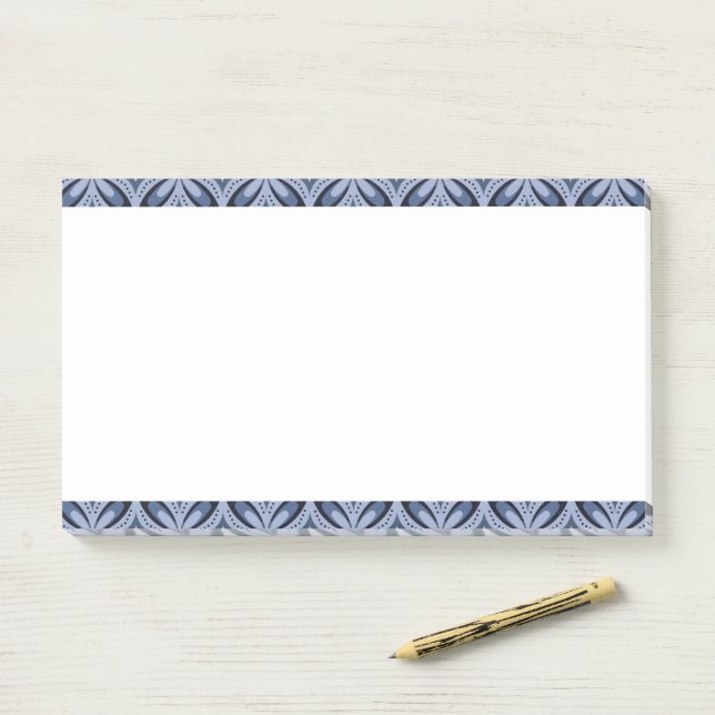 Blue Geometric Pattern Retro Style Post-it Notes (On Desk)